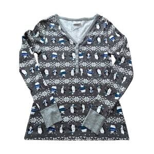 Hanna Andersson Penguin Snowflake Henley Pajama Top Gray Women's Small Excellent